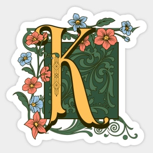 Art Nouveau Letter K, Ornamental Letter K, Art Deco Sticker
